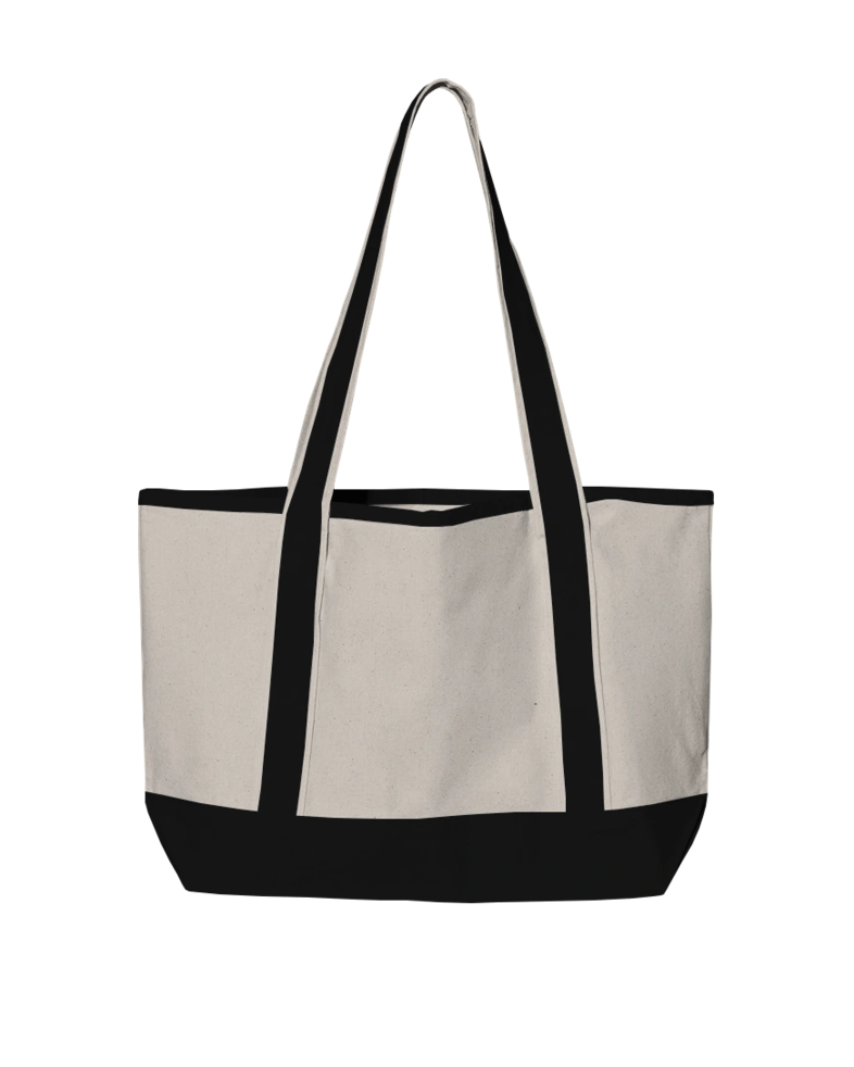 Image of a model wearing a Q125800 Q-Tees 20L Small Canvas Deluxe Tote