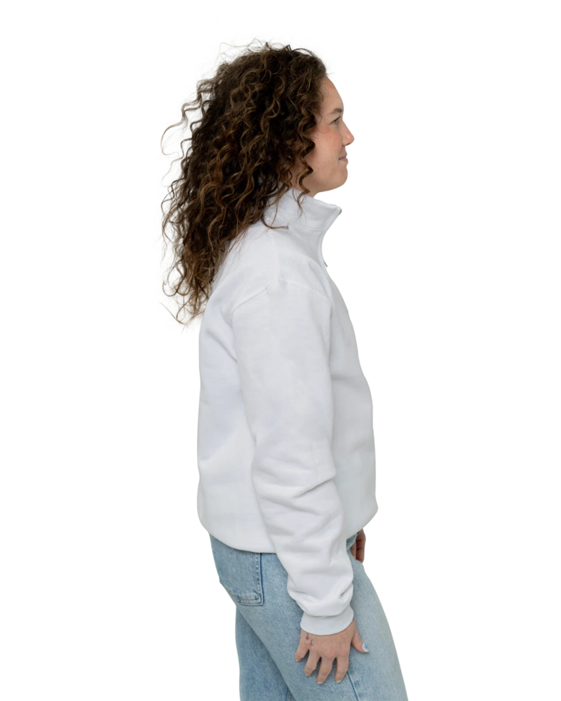 Image of a model wearing a 995M Jerzees Nublend Adult Quarter-Zip Cadet Collar Sweatshirt