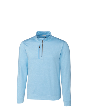 Model wearing a MCK09404 Cutter & Buck Stealth Heathered Quarter Zip Mens Pullover