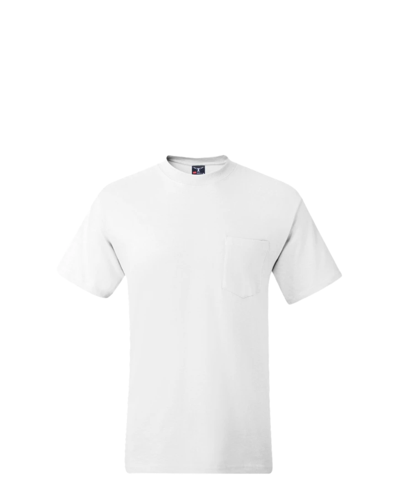Image of a model wearing a 5190 Hanes Beefy-T with Pocket