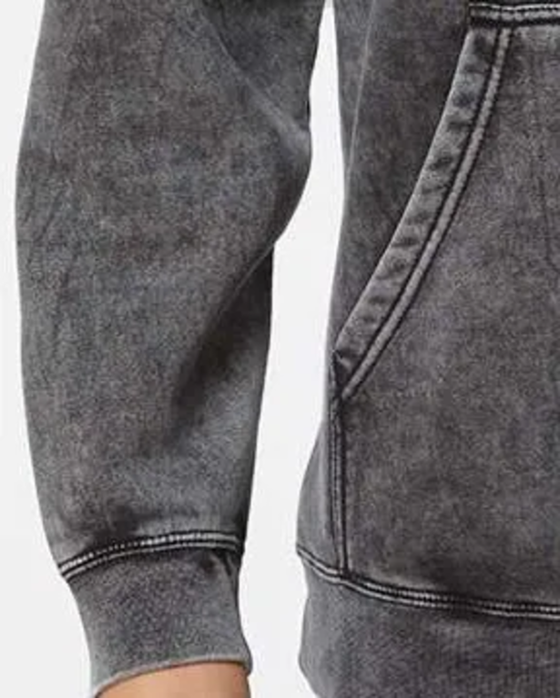 Closeup of a PRM4500MW Independent Trading Co. Unisex Midweight Mineral Wash Hooded Sweatshirt