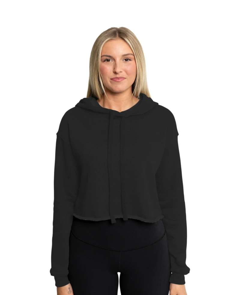 Image of a model wearing a 7502 Bella + Canvas Women's Cropped Fleece Hoodie