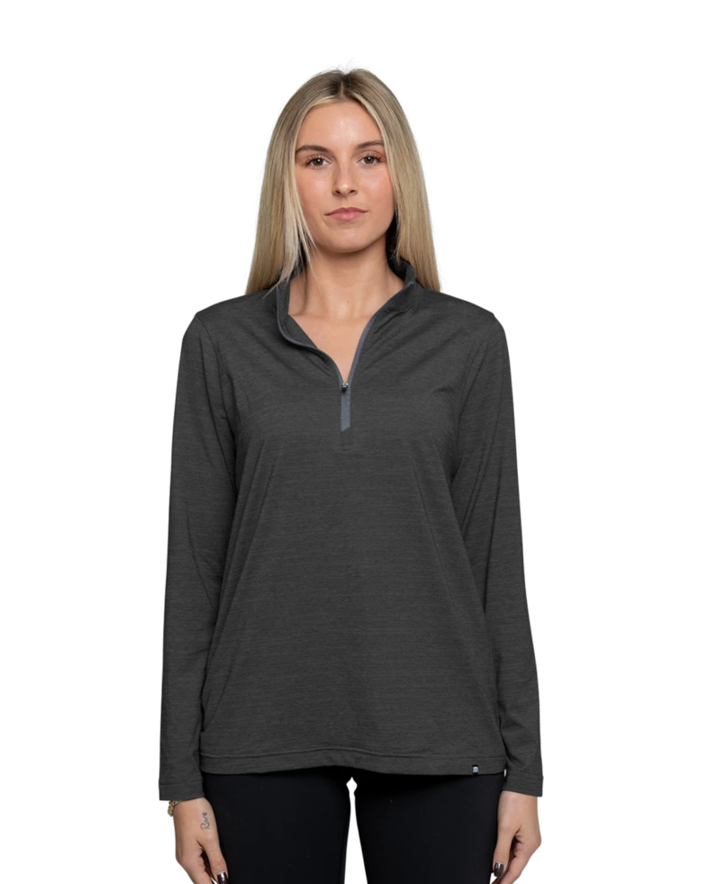 Image of a model wearing a TM1WW003 TravisMathew Ladies Crestview 1/4-Zip