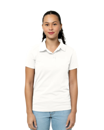 Model wearing a LCK08685 Cutter & Buck Ladies Advantage Tri-Blend Pique Polo