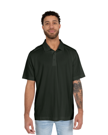 Model wearing a Cutter & Buck Prospect Textured Stretch Mens Short Sleeve Polo