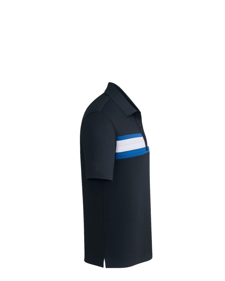 Image of a model wearing a TM1MU416 TravisMathew Cabana Chest Stripe Polo