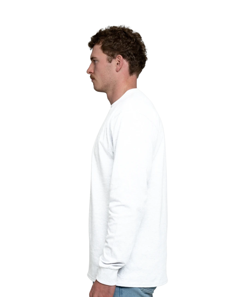 Image of a model wearing a PC61LSP Port & Company Long Sleeve Pocket Tee