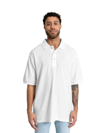 Model wearing a K500 Men's Port Authority Silk Touch Polo