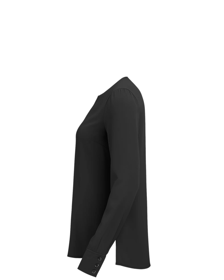 Image of a model wearing a BB18009 Brooks Brothers® Women’s Open-Neck Satin Blouse