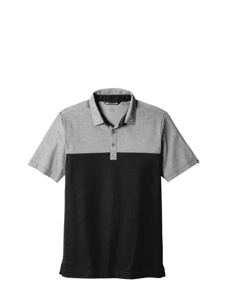 Image of a model wearing a TM1MU414 TravisMathew Oceanside Blocked Polo