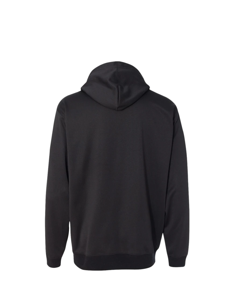 Image of a model wearing a 8615 J. America Tailgate Polyester Hooded Pullover Sweatshirt