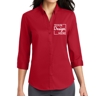 Custom Business Apparel:  L665 Port Authority Ladies 3/4 Sleeve SuperPro Twill Shirt
