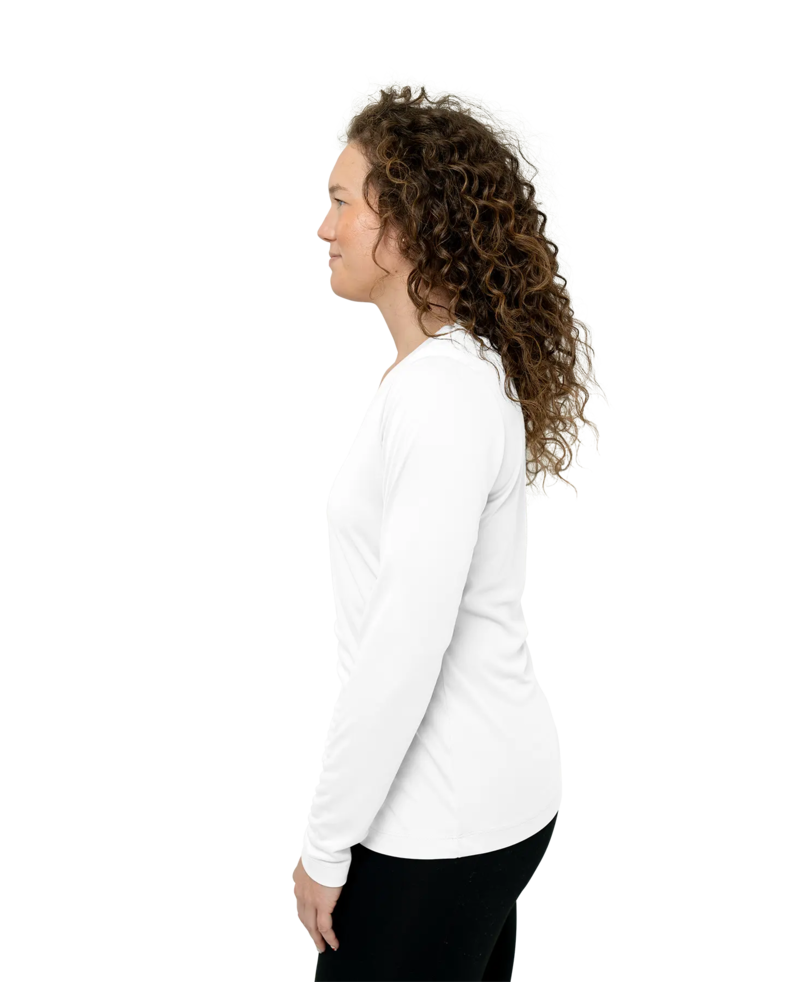 Image of a model wearing a LST353LS Sport-Tek Ladies Long Sleeve V-Neck PosiCharge Competitor Tee