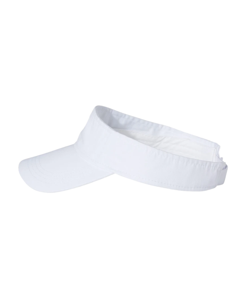 Image of a model wearing a VC500 Valucap Bio-Washed Visor