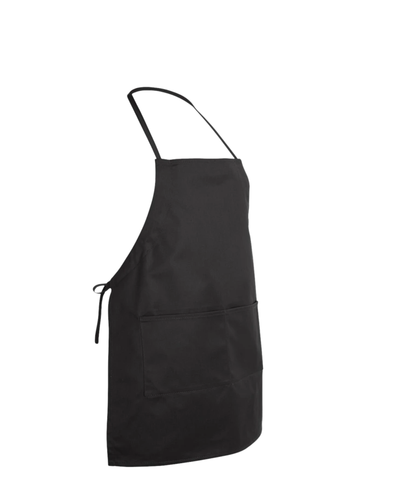 Image of a model wearing a 5502 Liberty Bags Adjustable Neck Loop Full-Length Apron with Pockets