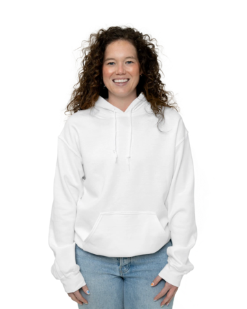 Model wearing a 12500 Gildan Dryblend 50/50 Hooded Sweatshirt