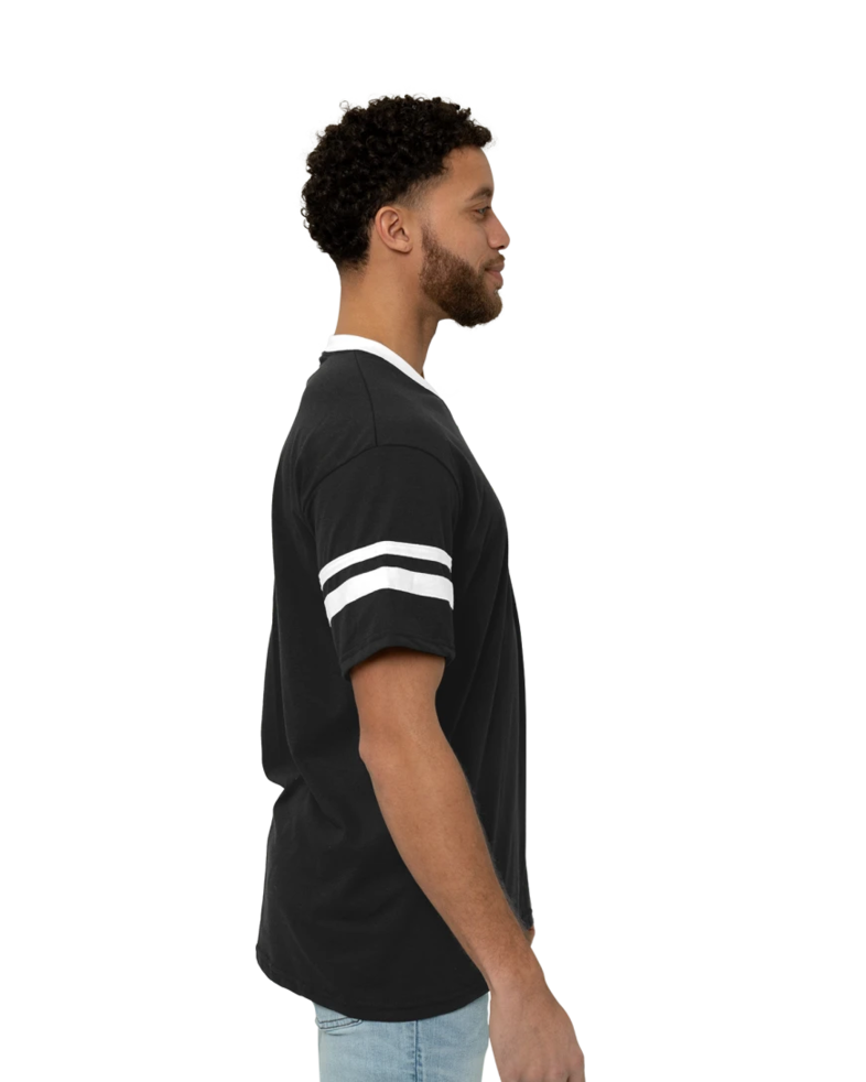 Image of a model wearing a 360 Augusta Double Sleeve Stripe Jersey