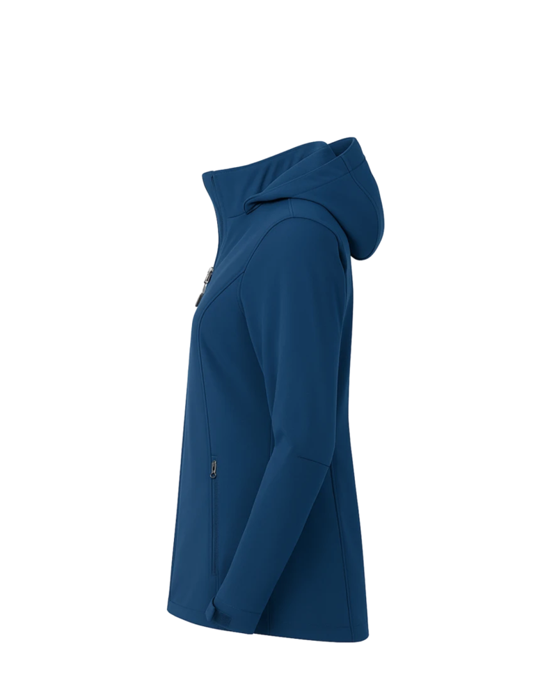 Image of a model wearing a EB537 Eddie Bauer Ladies Hooded Soft Shell Parka