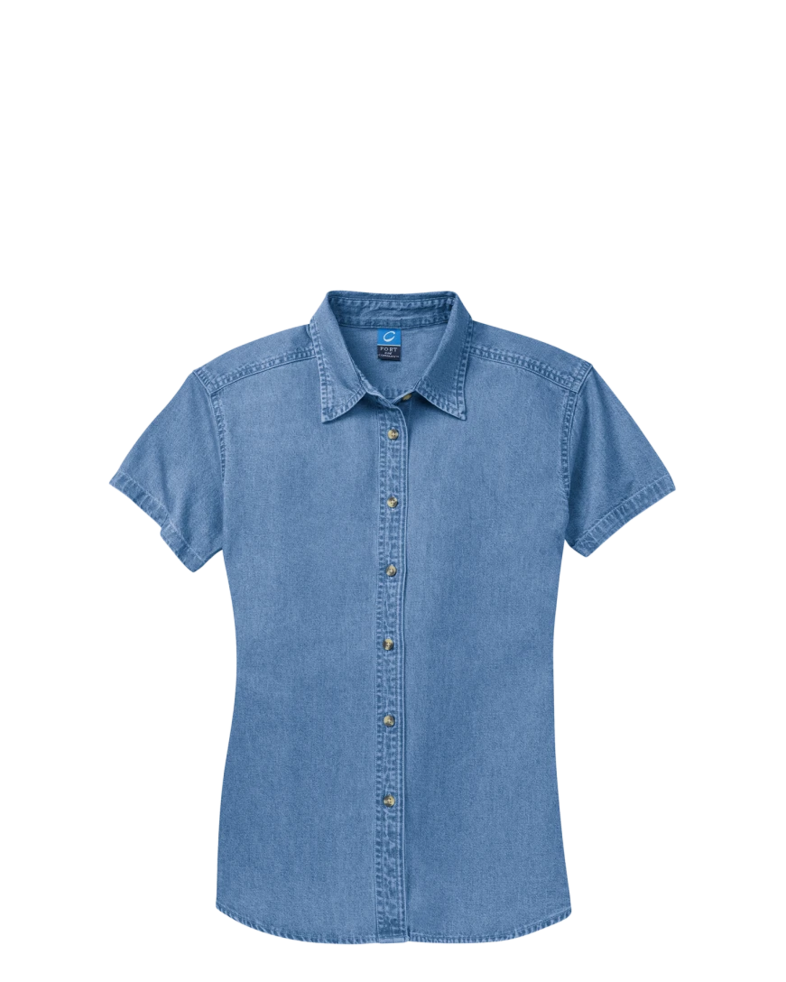 Image of a model wearing a LSP11 Port & Company Ladies Short Sleeve Value Denim