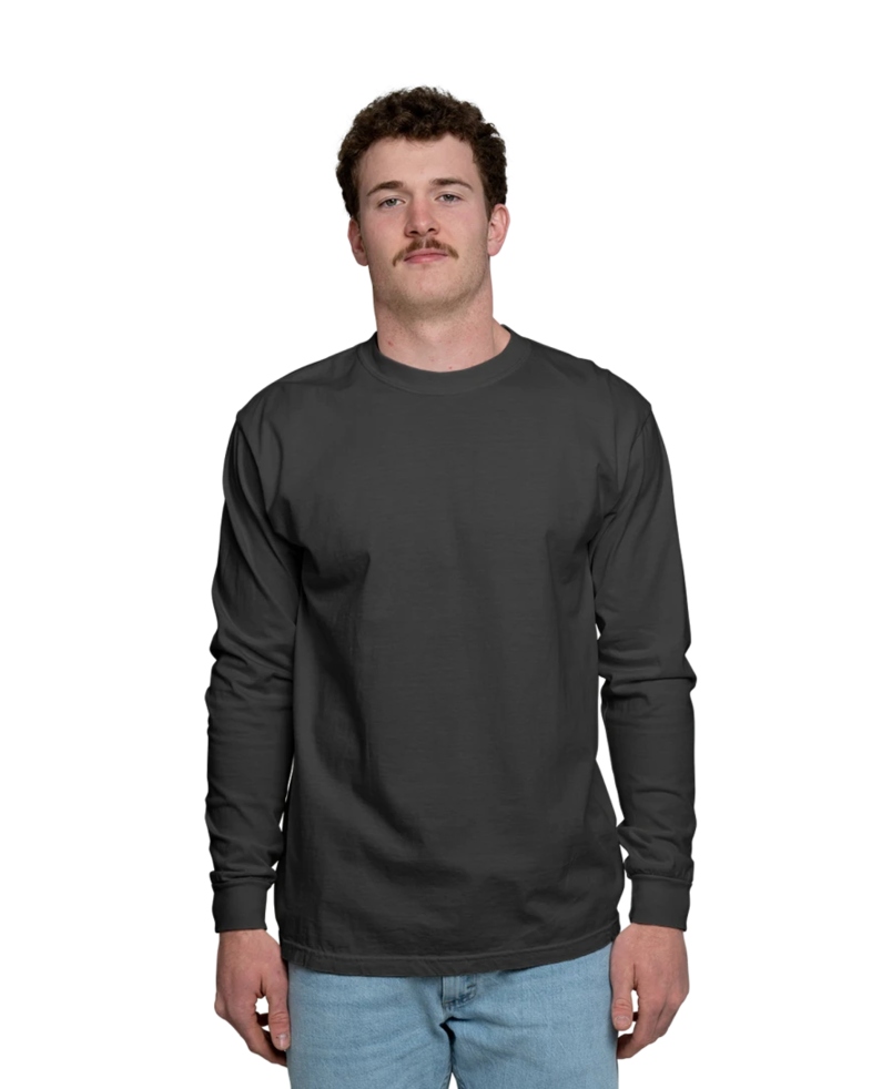 Image of a model wearing a CC6014 Comfort Colors Garment Dyed Long-Sleeve T-Shirt