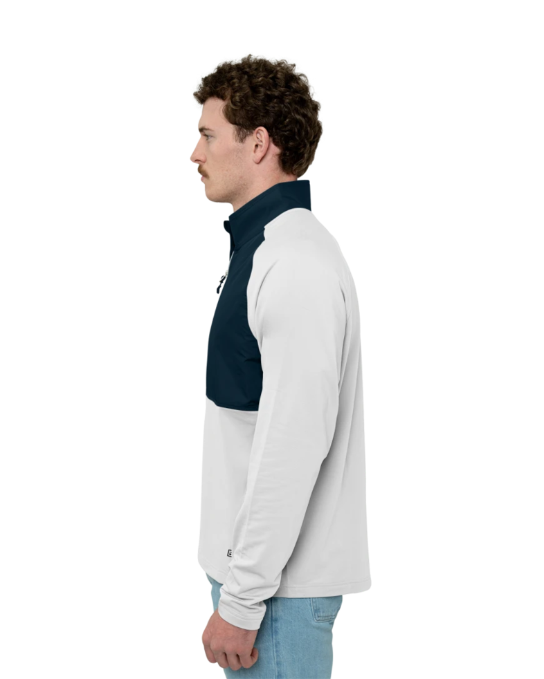 Image of a model wearing a MCC00034 Cutter & Buck Adapt Eco Knit Hybrid Recycled Mens Quarter Zip