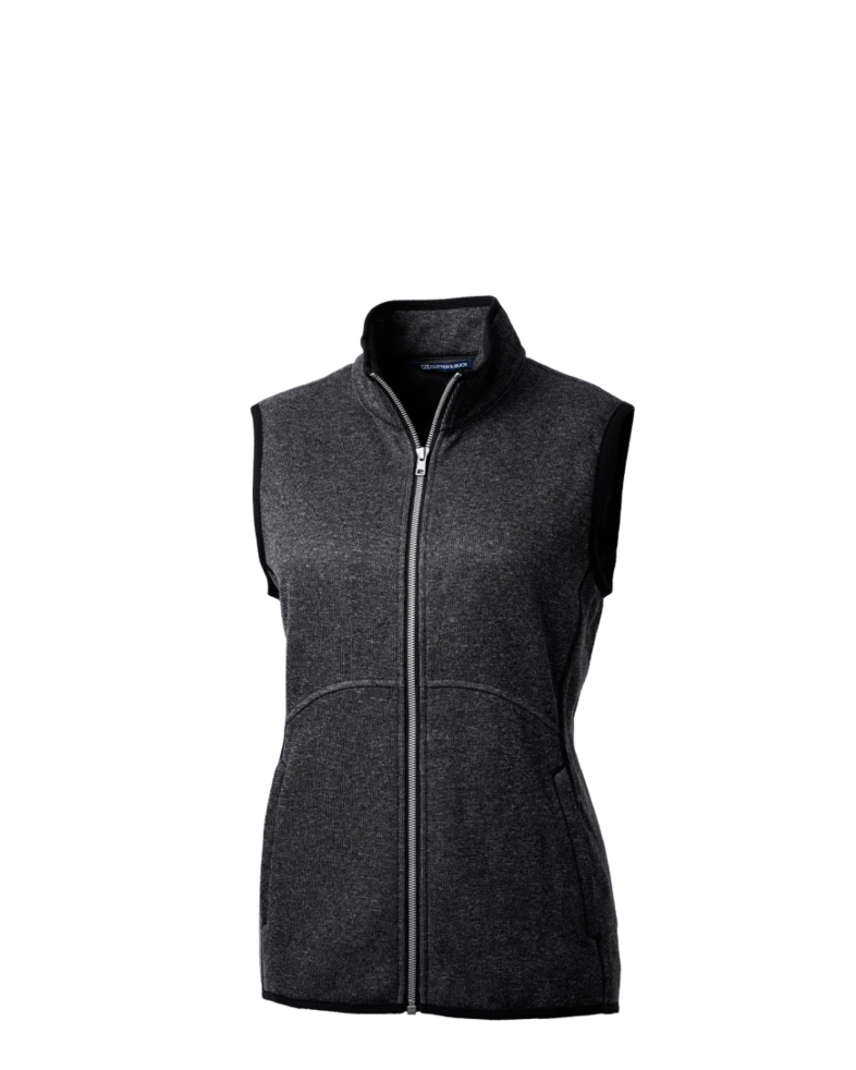 Image of a model wearing a LCO00058 Cutter & Buck Mainsail Sweater Knit Womens Full Zip Vest