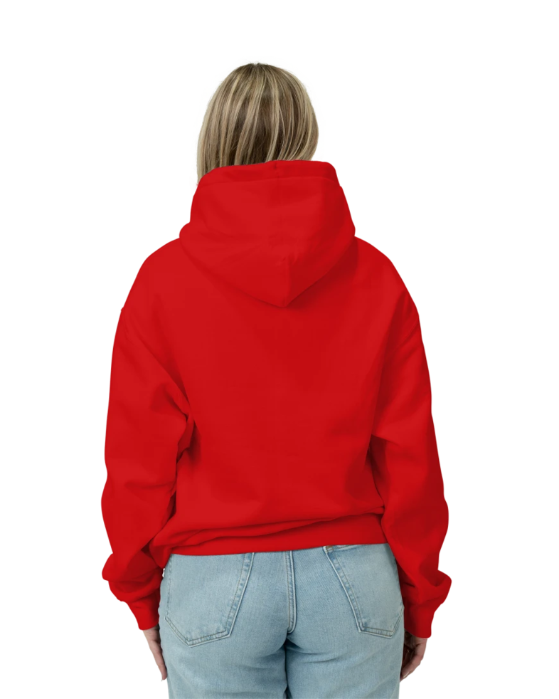 Image of a model wearing a PC90H Port & Company Essential Fleece Pullover Hooded Sweatshirt