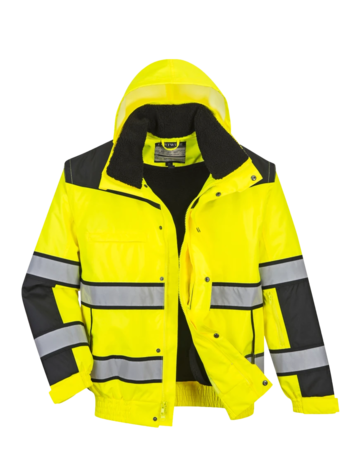 Model wearing a UC466 Portwest Hi-Vis Classic Bomber Jacket