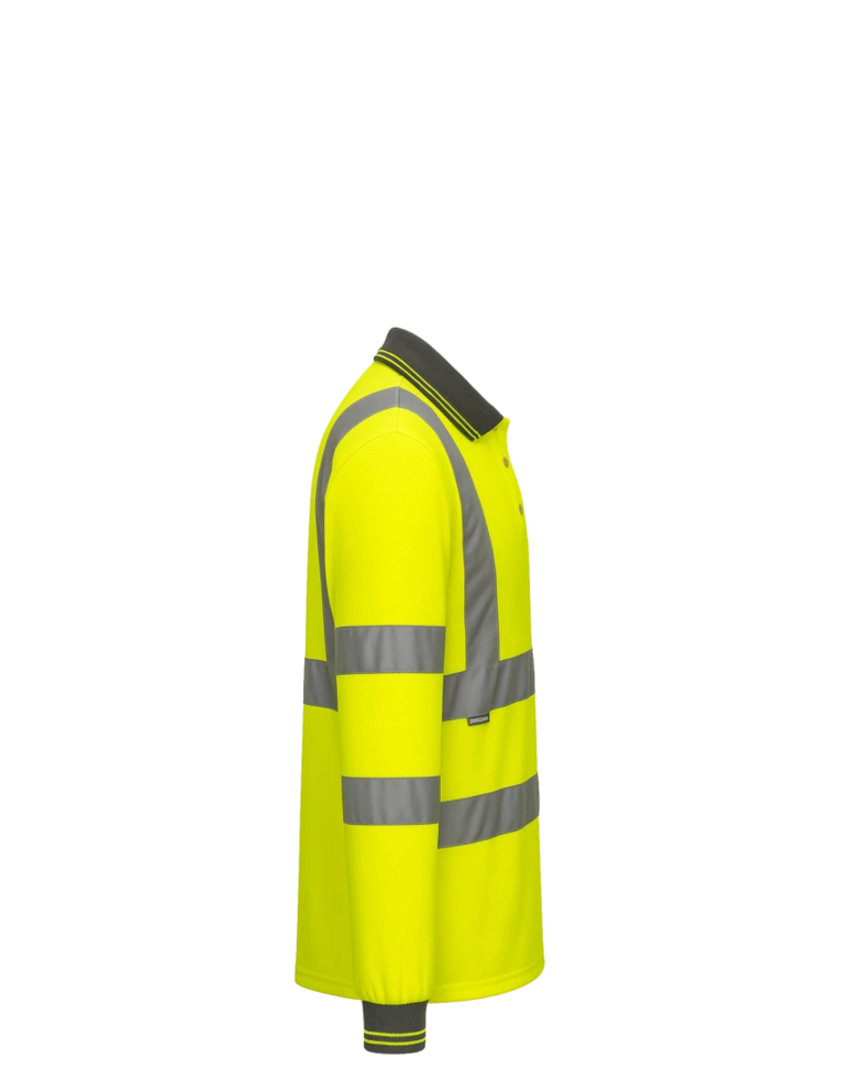 Image of a model wearing a S277 Portwest Hi-Vis Long Sleeve Polo Shirt