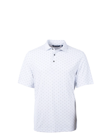 Model wearing a MCK01170 Cutter & Buck Virtue Eco Pique Tile Print Recycled Mens Polo