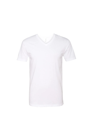 Model wearing a Next Level 6240 Fitted CVC V-Neck T-Shirt