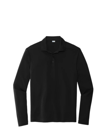 Model wearing a ST520LS Sport-Tek Posi-UV Pro Long Sleeve Polo