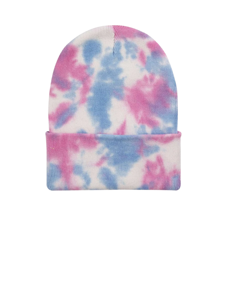 Image of a model wearing a SP412 Sportsman 12" Tie-Dyed Knit Cap