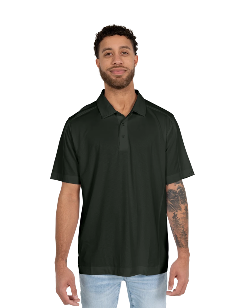 Image of a model wearing a MCK01127 Cutter & Buck Prospect Textured Stretch Mens Short Sleeve Polo