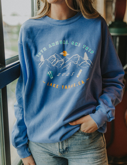 Customer wearing a CC1566 Comfort Colors Crewneck Sweatshirt