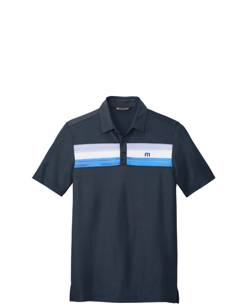 Image of a model wearing a TM1MU416 TravisMathew Cabana Chest Stripe Polo