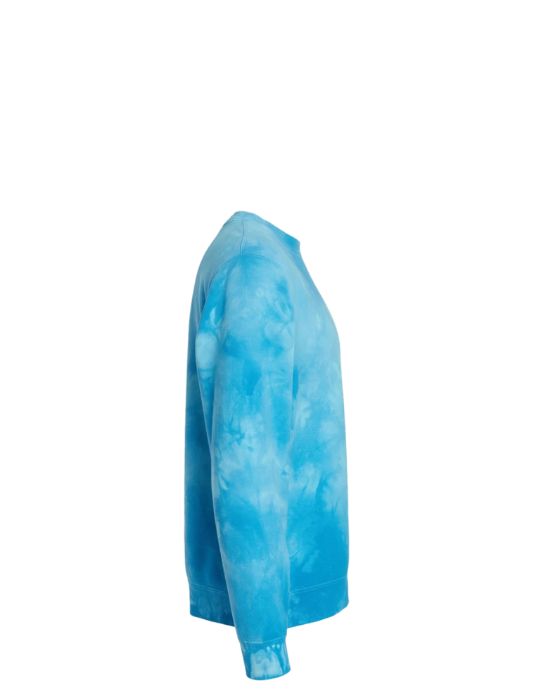 Image of a model wearing a PRM3500TD Independent Trading Co. Unisex Midweight Tie-Dyed Sweatshirt