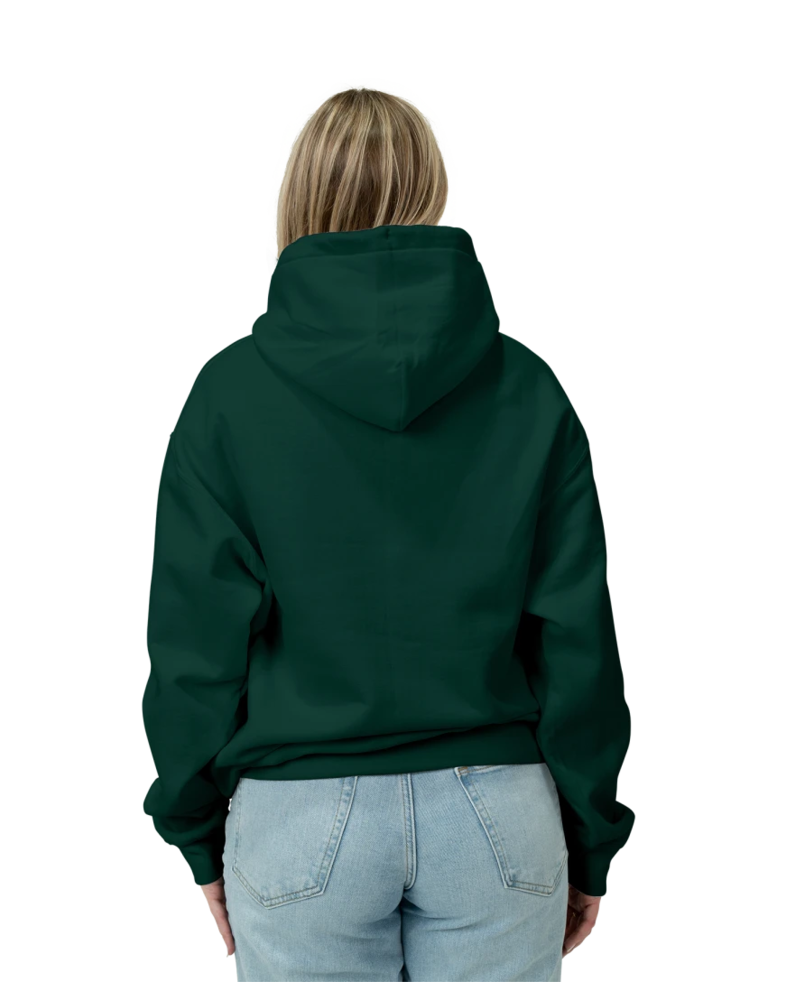 Image of a model wearing a PC90H Port & Company Essential Fleece Pullover Hooded Sweatshirt