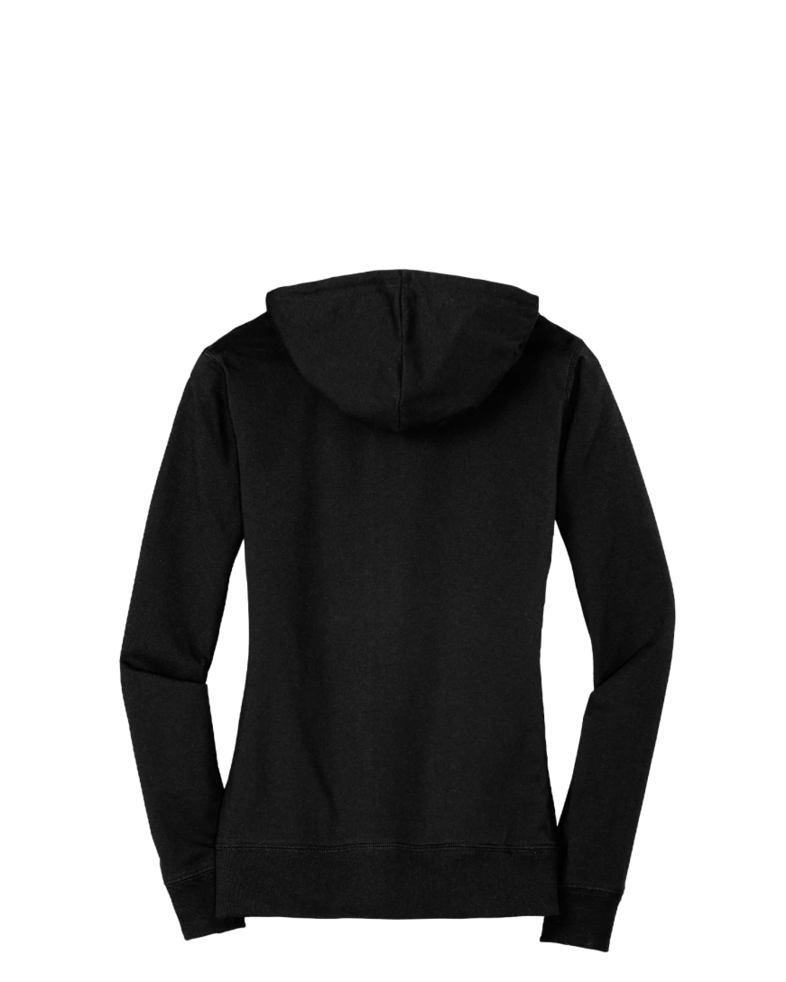 Image of a model wearing a DT2100 District Juniors Jersey Full-Zip T-shirt Hoodie