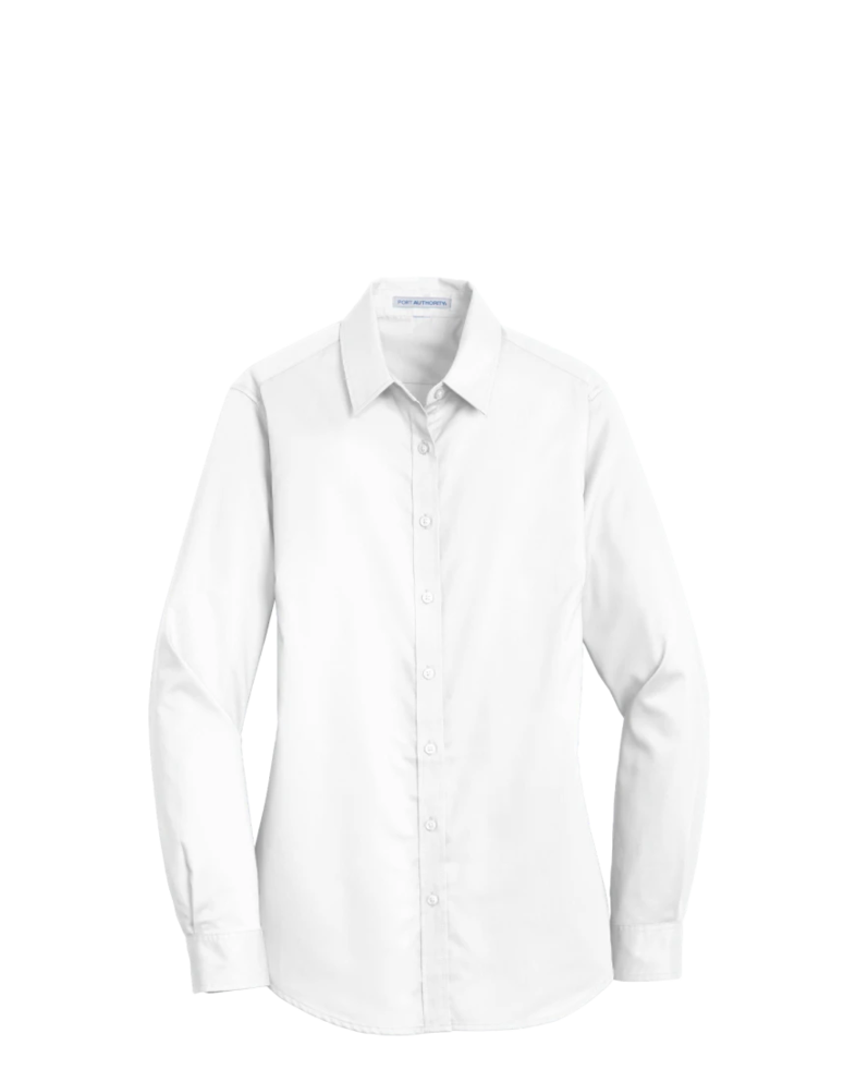 Image of a model wearing a L663 Port Authority Ladies SuperPro Twill Shirt