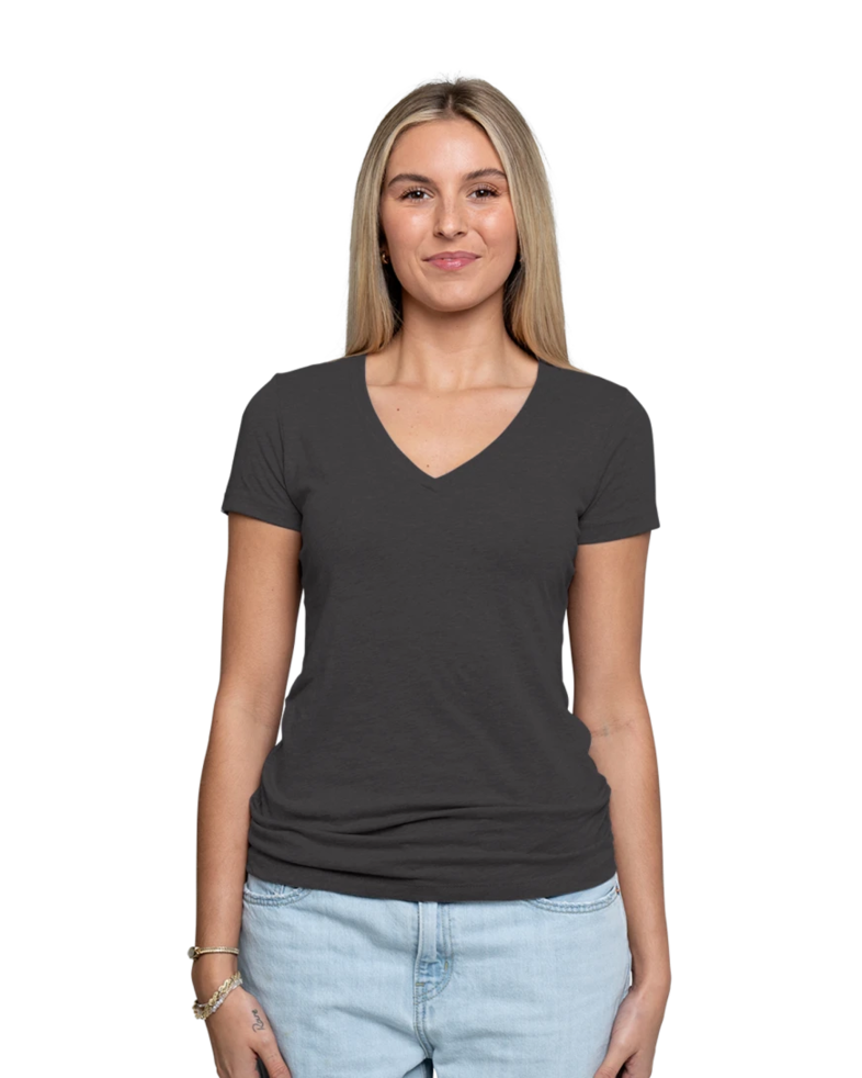 Image of a model wearing a Next Level 1540 Ladies Ideal V-Neck T-Shirt