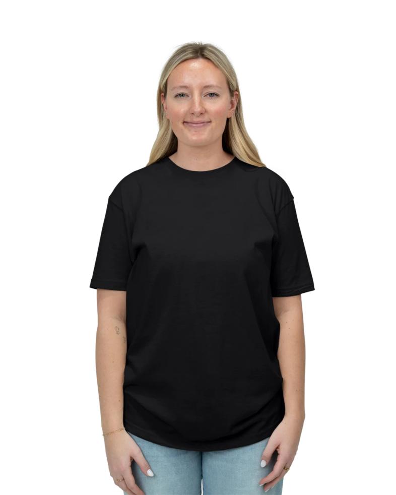 Image of a model wearing a NL6210 Next Level Unisex CVC Crew Tee