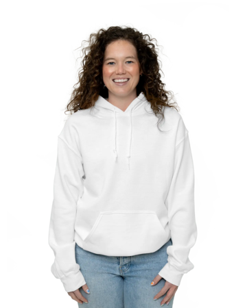 Model wearing a 12500 Gildan Dryblend 50/50 Hooded Sweatshirt