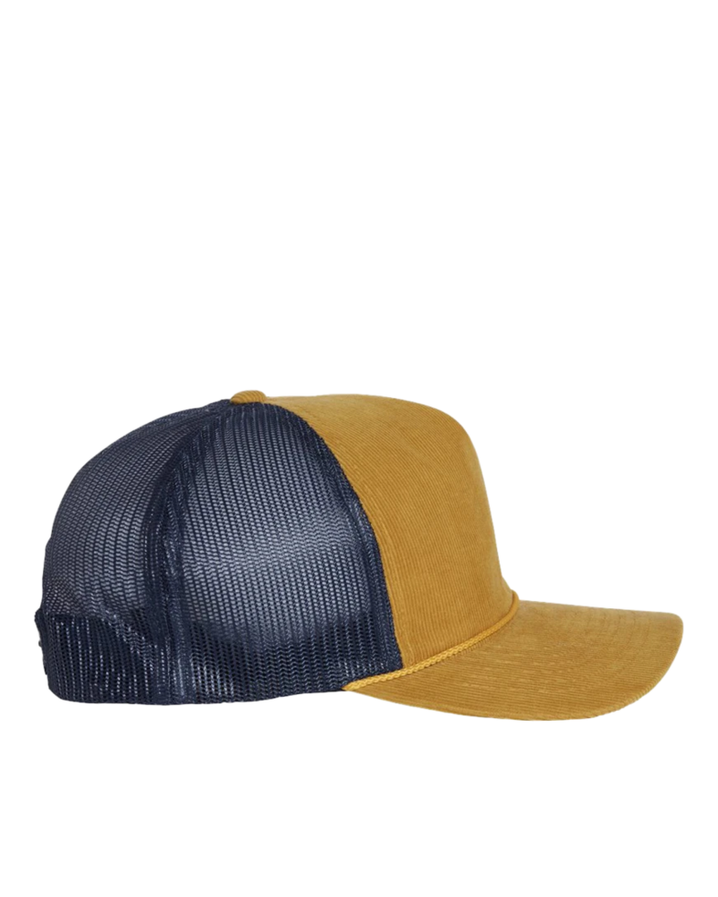 Image of a model wearing a 930 Richardson Troutdale Corduroy Trucker Cap