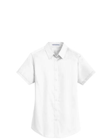 Model wearing a L664 Port Authority Ladies Short Sleeve SuperPro Twill Shirt