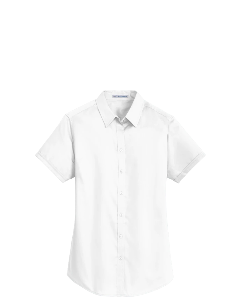Image of a model wearing a L664 Port Authority Ladies Short Sleeve SuperPro Twill Shirt