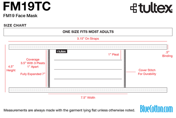 Size chart for a FM19TC Tultex Face Mask Overstock