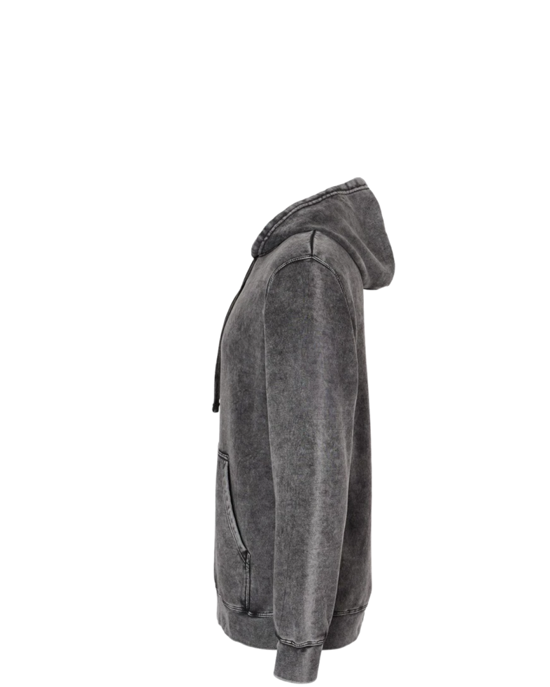 Image of a model wearing a PRM4500MW Independent Trading Co. Unisex Midweight Mineral Wash Hooded Sweatshirt