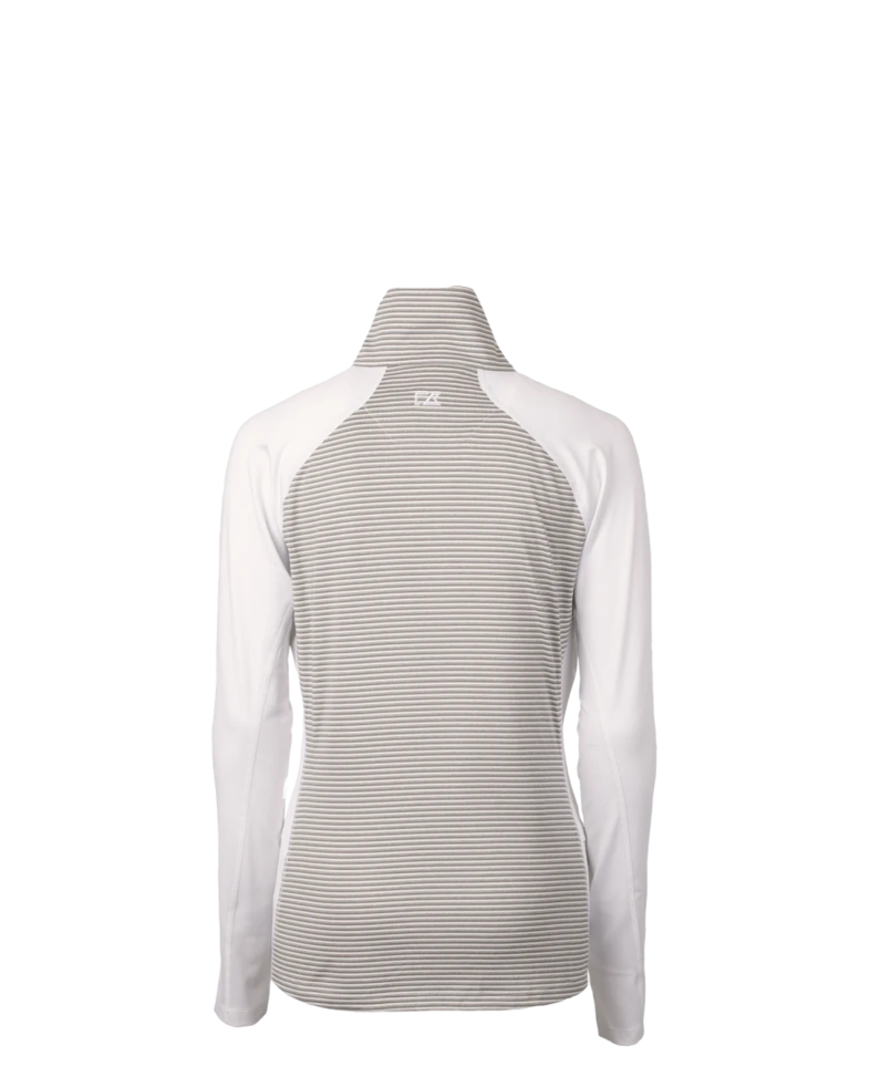 Image of a model wearing a LCK00068 Cutter & Buck Forge Tonal Stripe Stretch Half Zip Womens Top