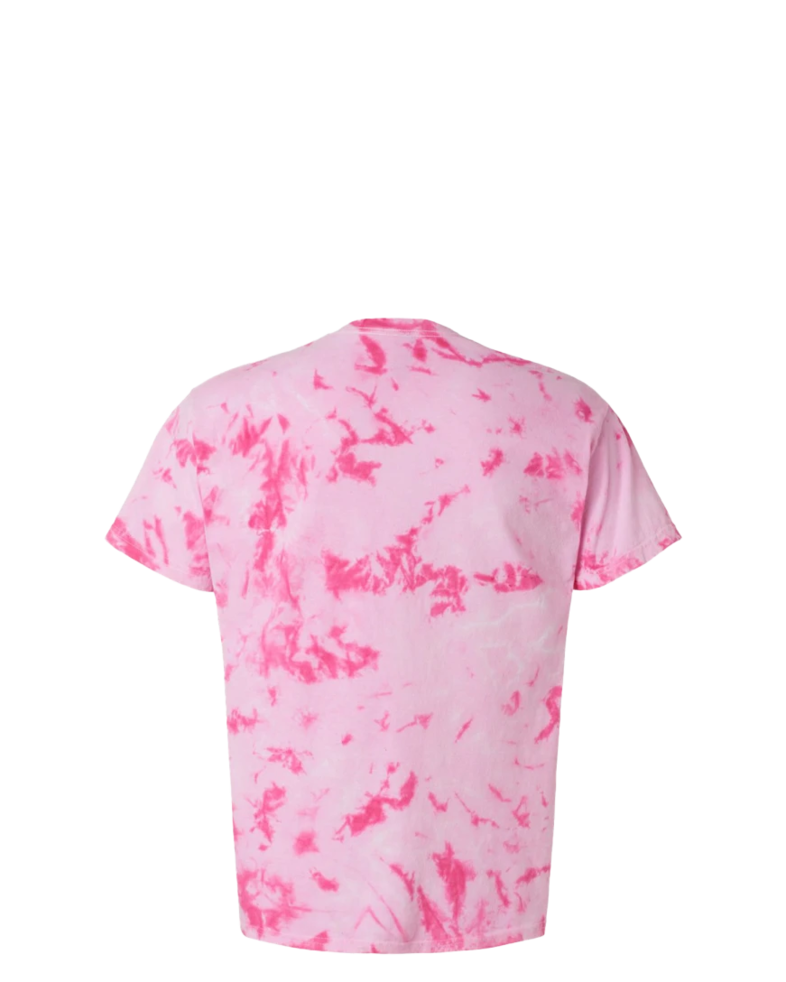 Image of a model wearing a 200AR Tie-Dyed Awareness Ribbon Tee